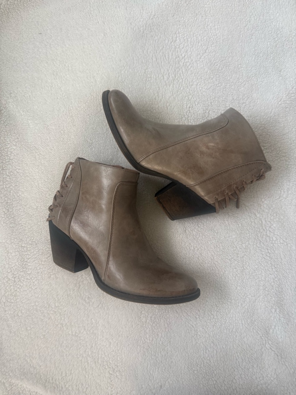 Women’s Taupe Ankle Booties with Decorative Back Lacing